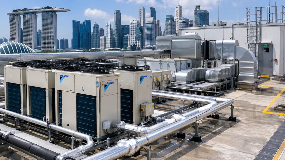 Rooftop HVAC and air conditioning system on a commercial building for Reducing HVAC energy costs